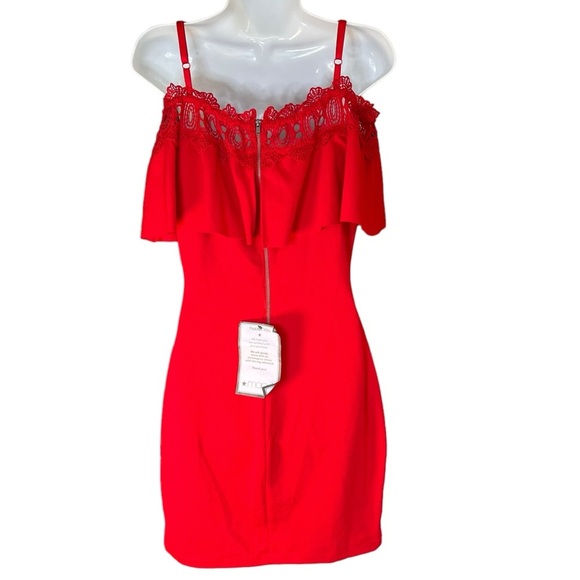 BCX Womens Red Lace Spaghetti Strap Off Shoulder Knee Length size 11 NEW - Picture 6 of 8